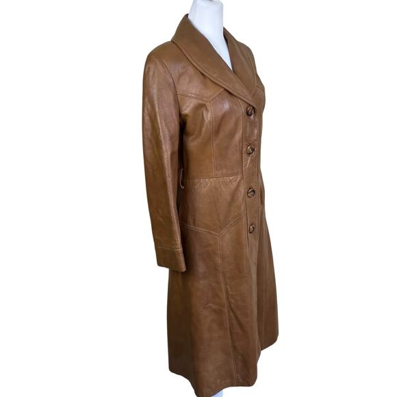 Vintage Dan Di Modes 24K Glove Leather Trench Coat Tan Brown Fitted Sz 8 - Picture 7 of 16